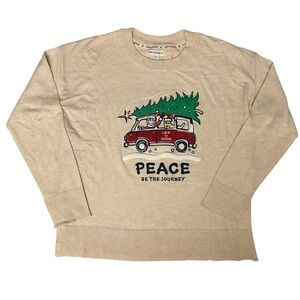 🆕 Life Is Good Beige Soft Knit Pullover Christmas Peace Applique Sweater Size M